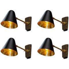 Set of Four 1950s Style Cone Wal Sconces with Leather Back