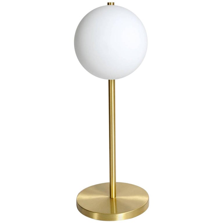 Satin Brass Table Lamp with Round White Glass Globe For Sale at 1stDibs |  round lamps, glass globe table lamp, round table lamp