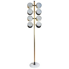 Retro Tall Midcentury Marble, Brass, Metal and Plexiglass Six Lights Floor Lamp