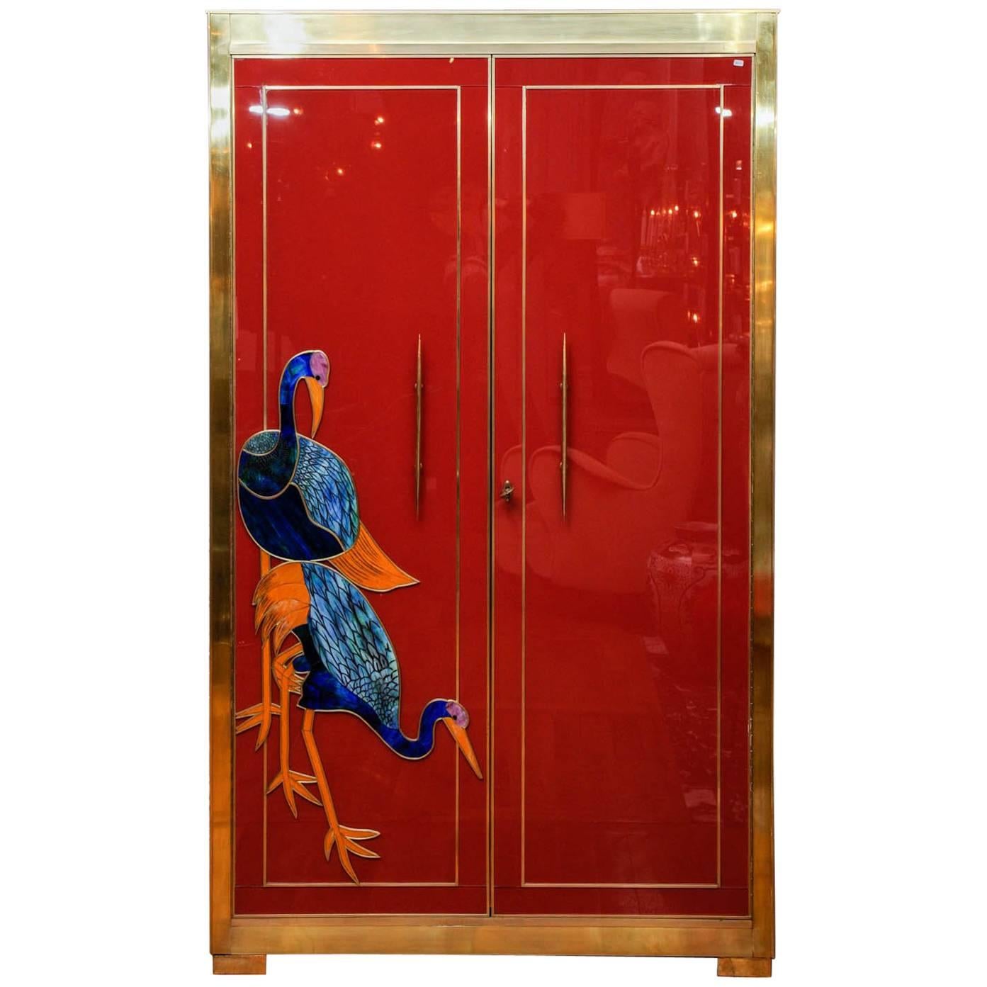 Brass and Colored Glass Cabinet