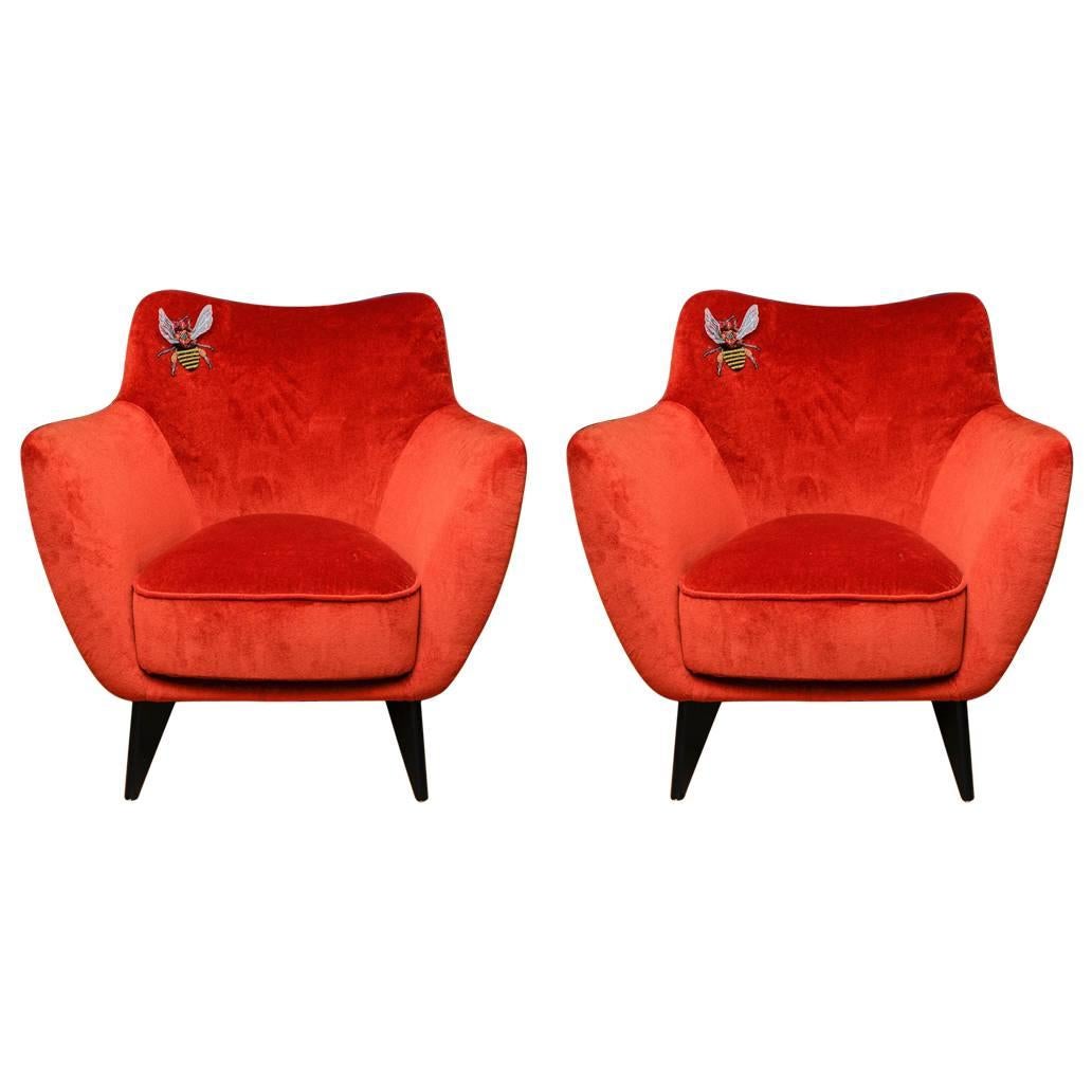 Pair of Velvet Armchairs with embroidery at cost price.