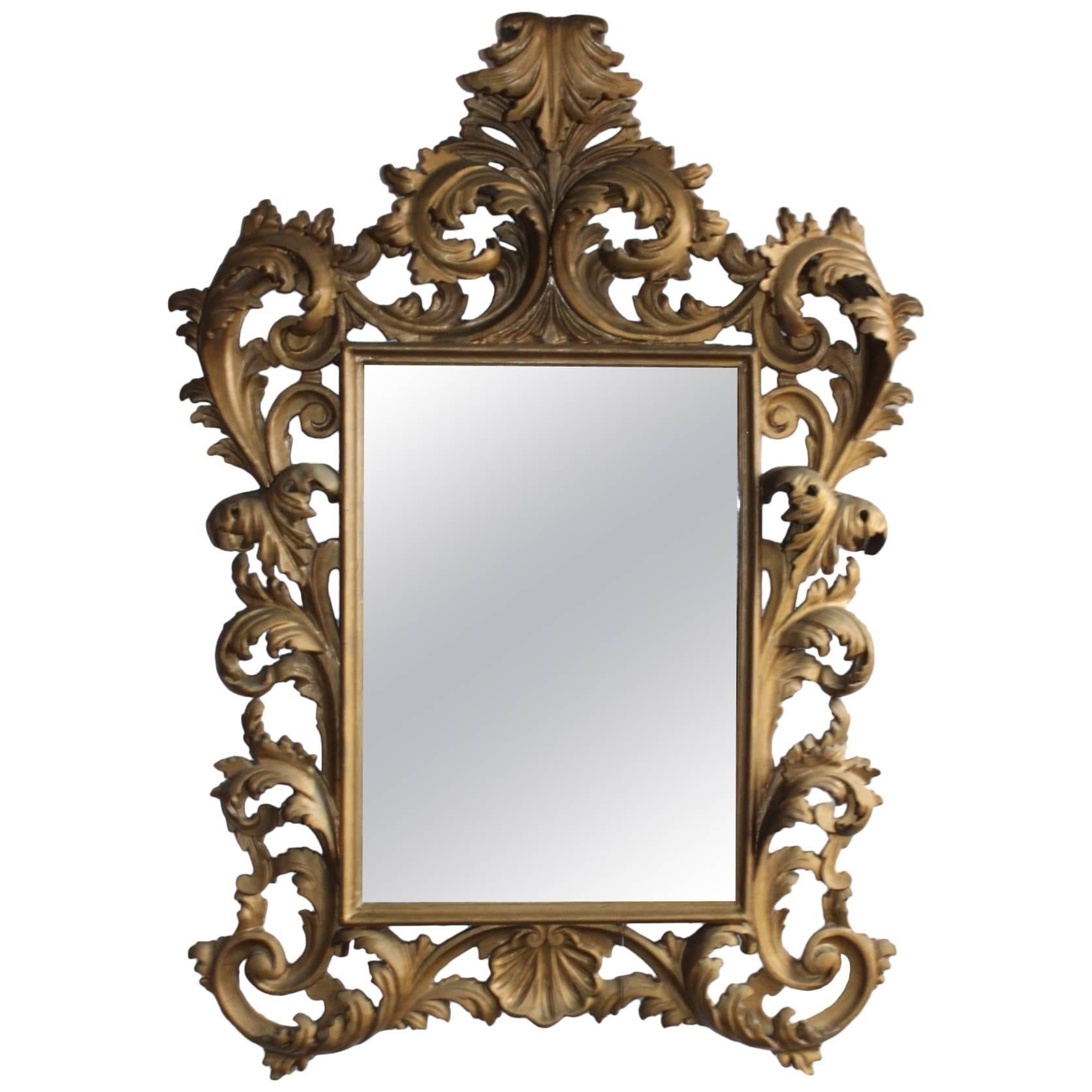 Rococo Italian Mirror with Carved Gold-Toned Frame and Acanthus Leaves