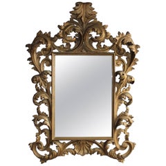 Rococo Italian Mirror with Carved Gold-Toned Frame and Acanthus Leaves