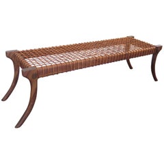 Haskell Studio Lola Bench Coffee Table in Walnut with Leather Cord Strapping