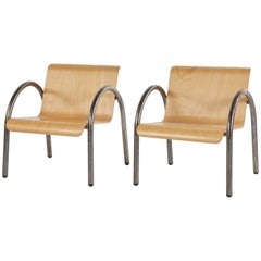 1950s Pair or Set of Four Metal and Wood Arm Chairs