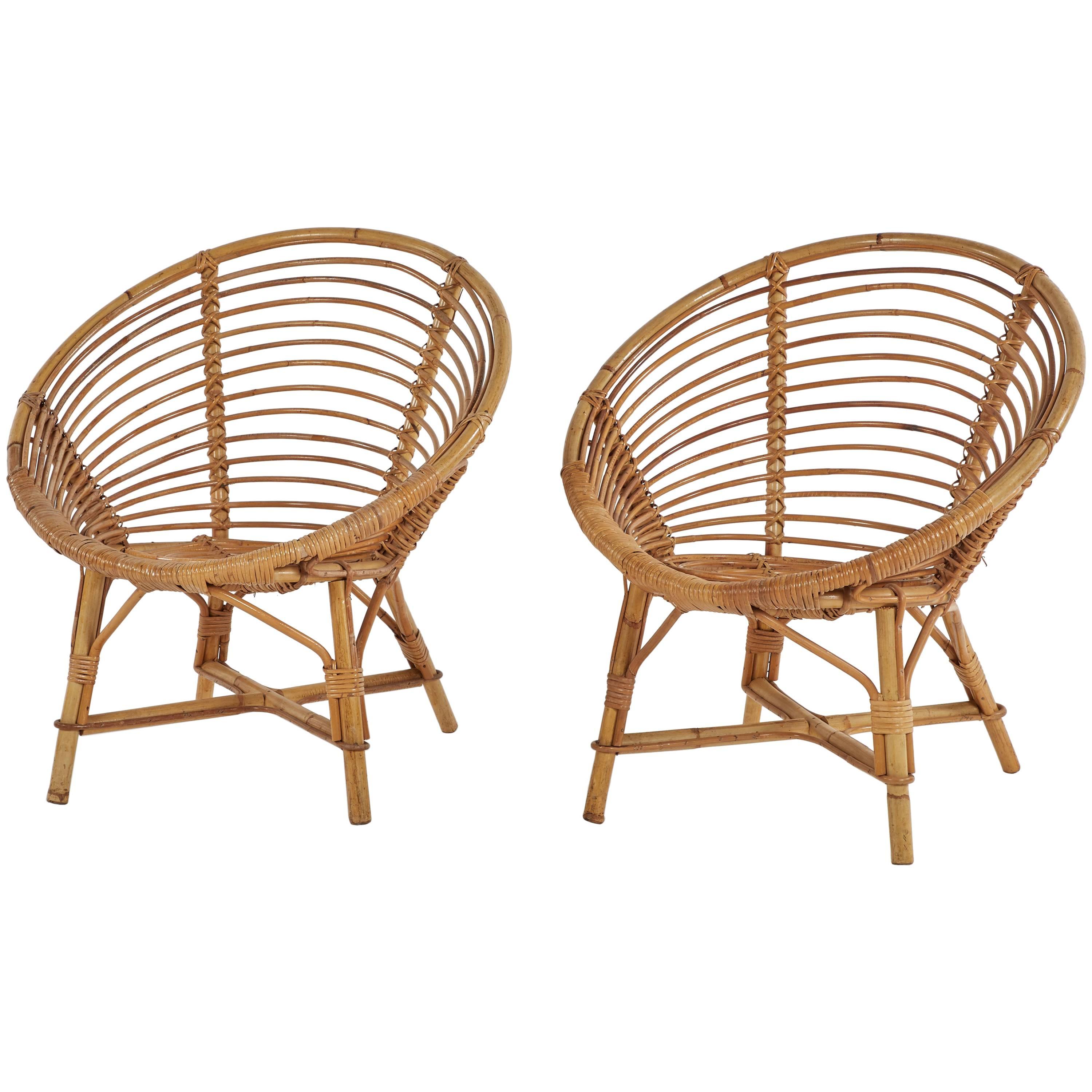 Pair of Mid-Century Bamboo Rattan Chairs from France