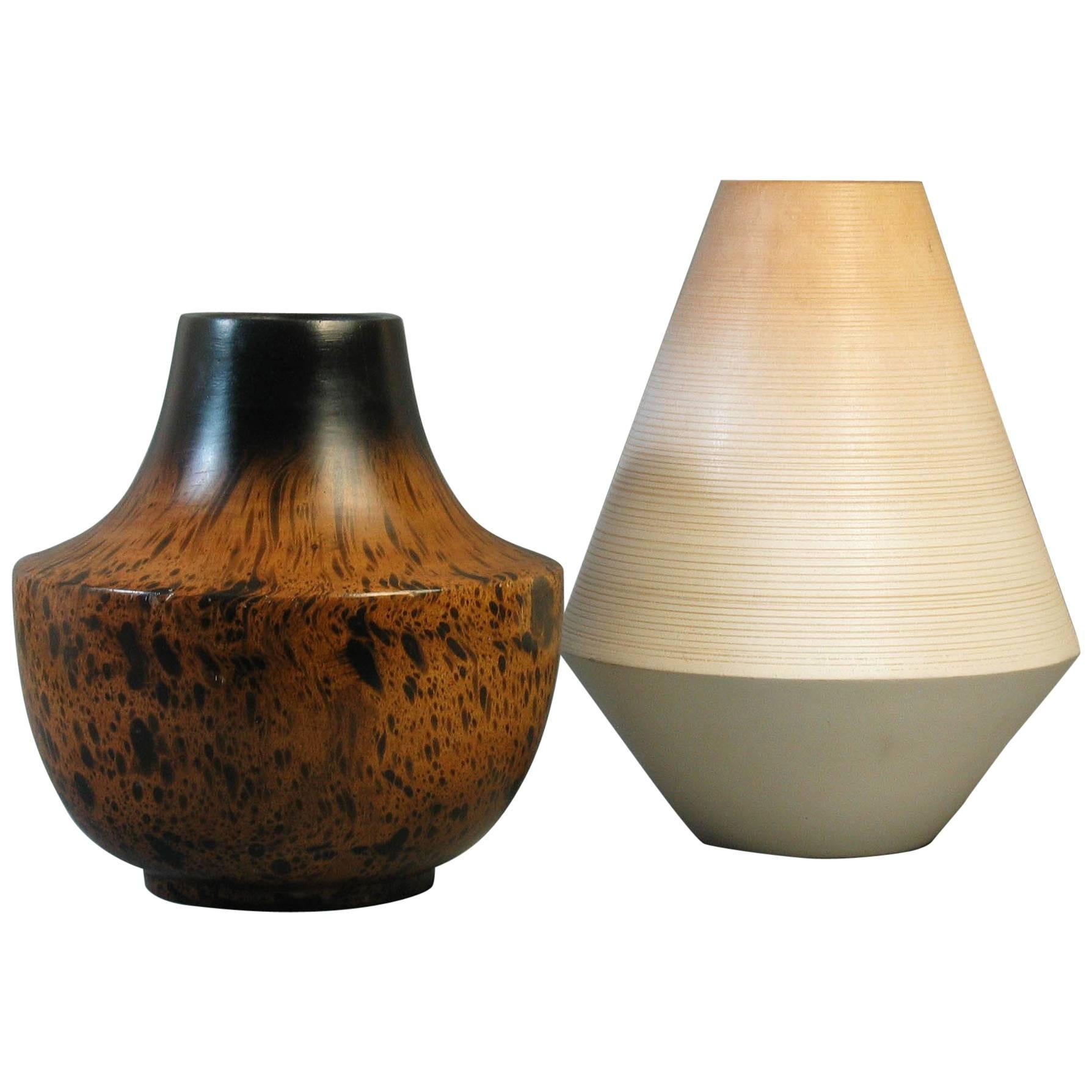Two Modern Turned Wood Vases Thailand, 20th Century