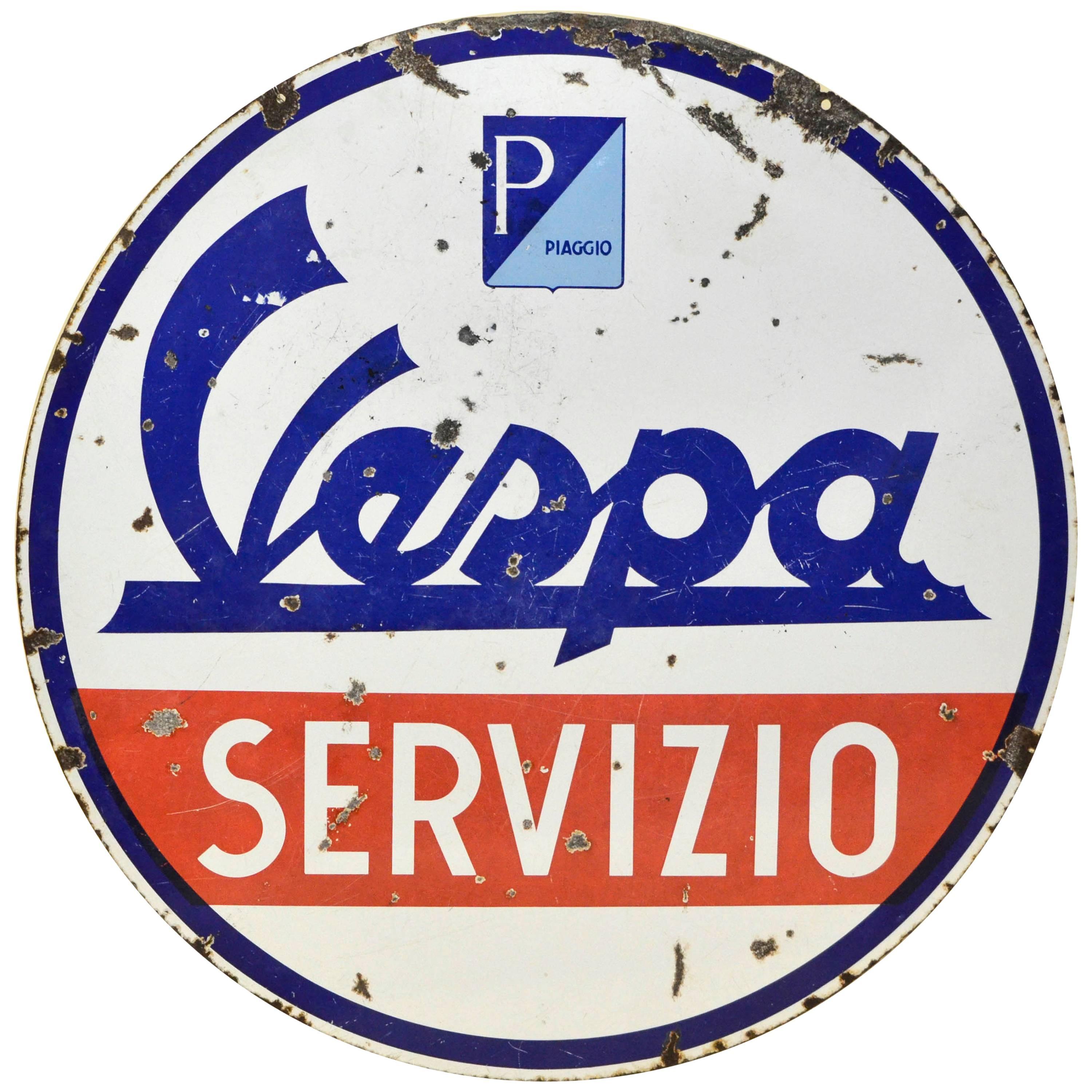 1950s Double-Sided Italian Enamel Vespa Piaggio Servizio Sign For Sale
