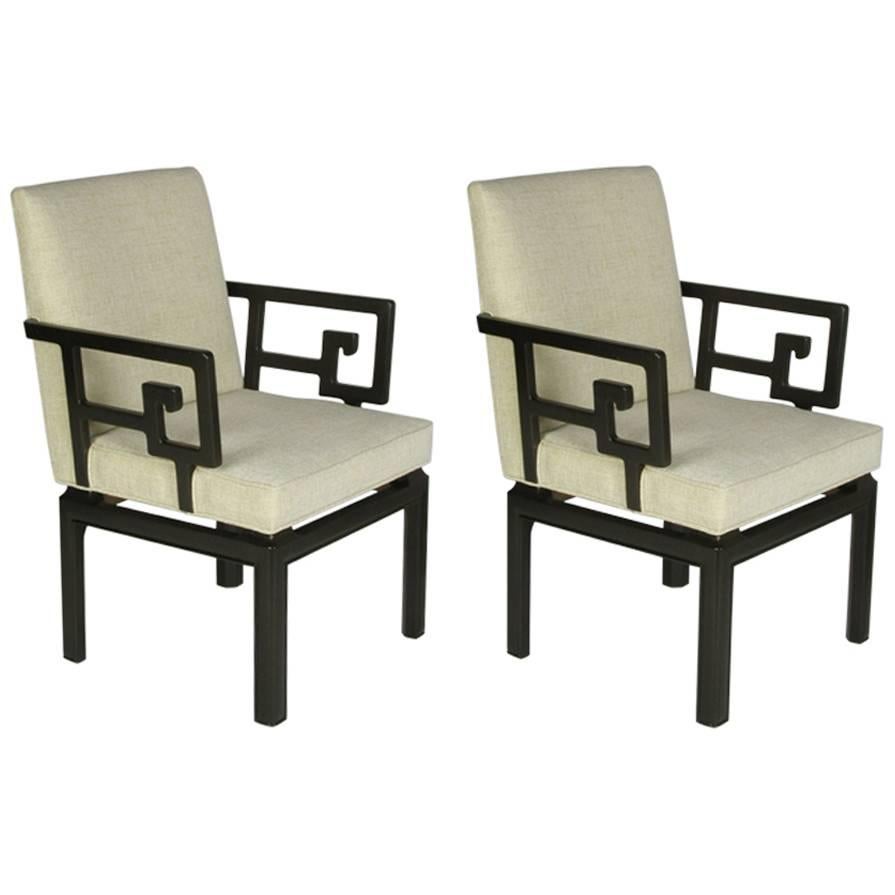 Pair of Michael Taylor for Baker Greek Key Armchairs Far East Collection