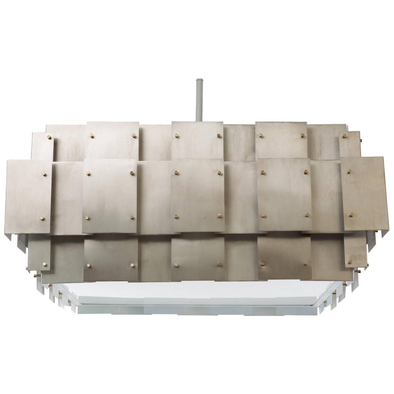 Large Brushed Steel Chandelier After Robert Sonneman For At 1stdibs Large Brushed Steel Chandelier After Robert Sonneman