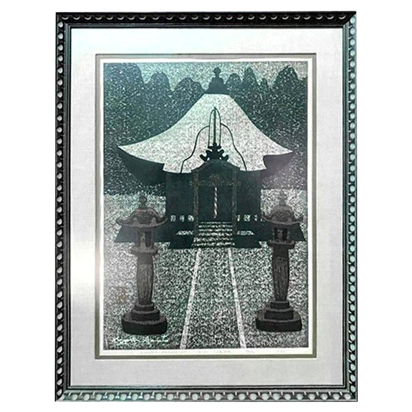 Kiyoshi Saitō Signed Limited Edition Japanese Woodblock Print of Temple, 1965 For Sale