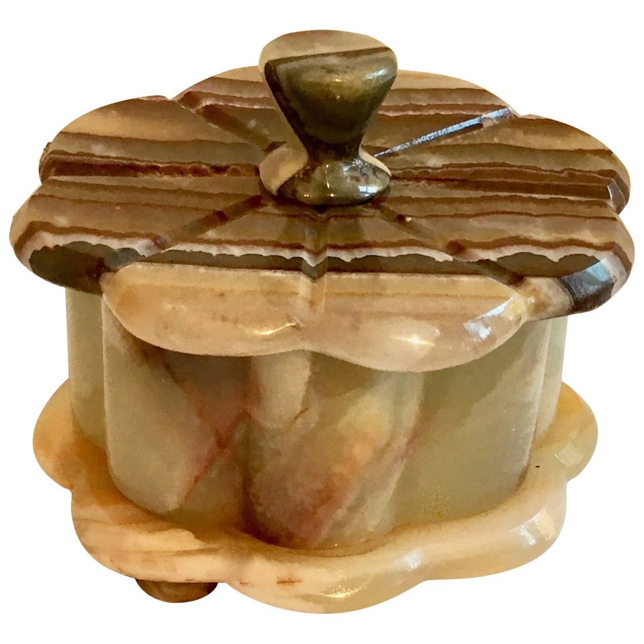 Onyx Covered Container with Scalloped Body and Lid Detail For Sale at