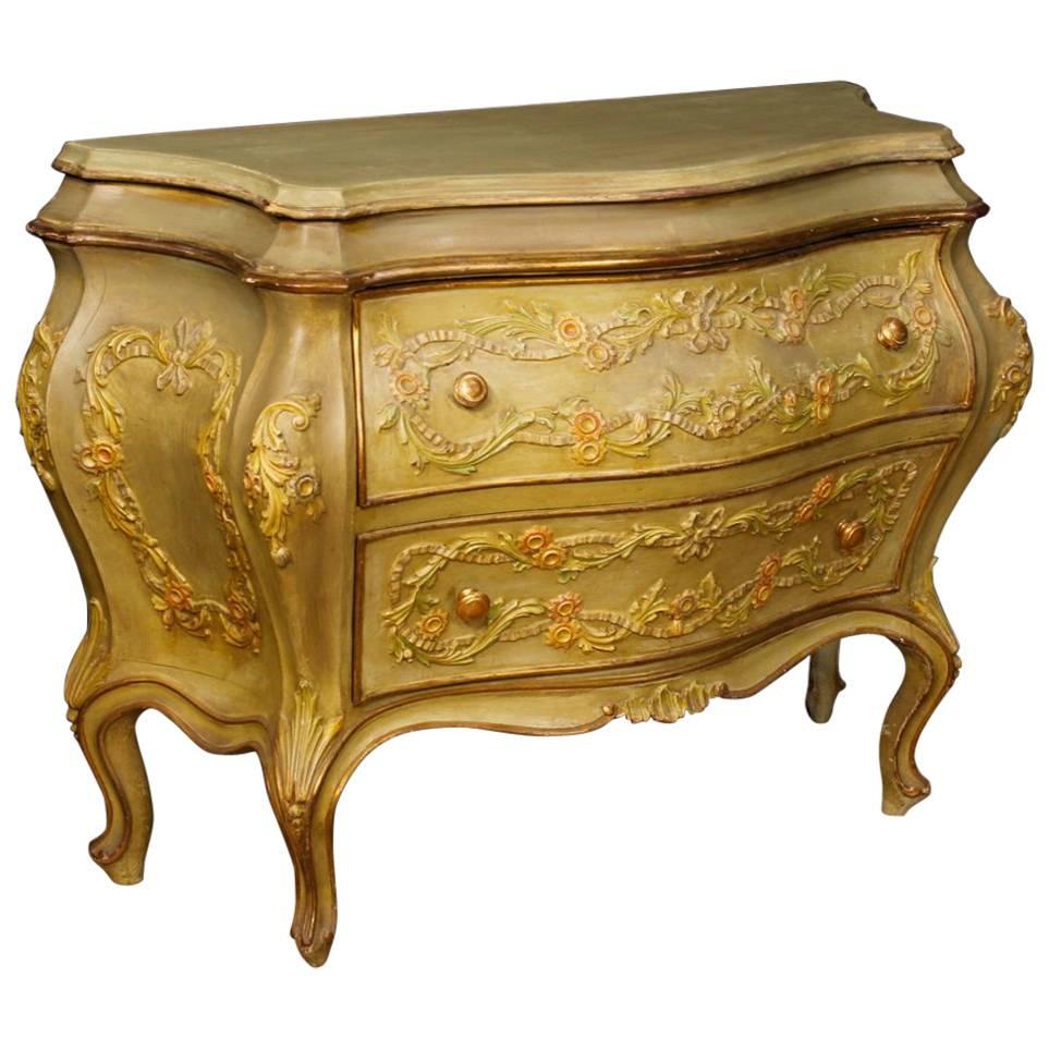 Venetian Chest of Drawers in Lacquered and Gilt Wood from 20th Century
