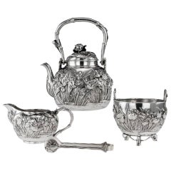 Antique 20th Century Japanese Solid Silver Tea Set, Yokohama, Konoike circa 1900