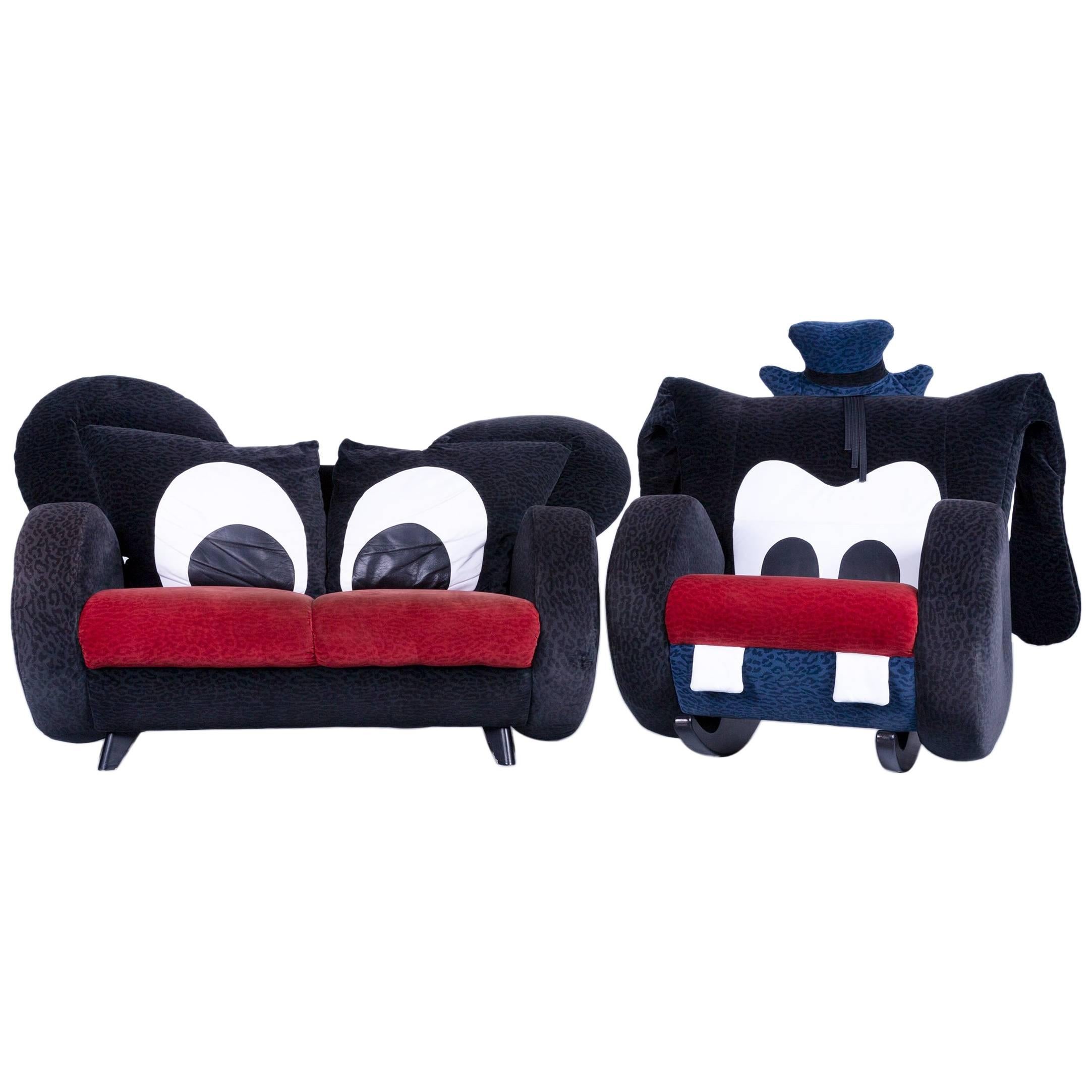 Bretz Mickey Mouse and Goofy Kids Designer Sofa Set Chair Fabric Black
