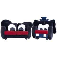 Bretz Mickey Mouse and Goofy Kids Designer Sofa Set Chair Fabric Black