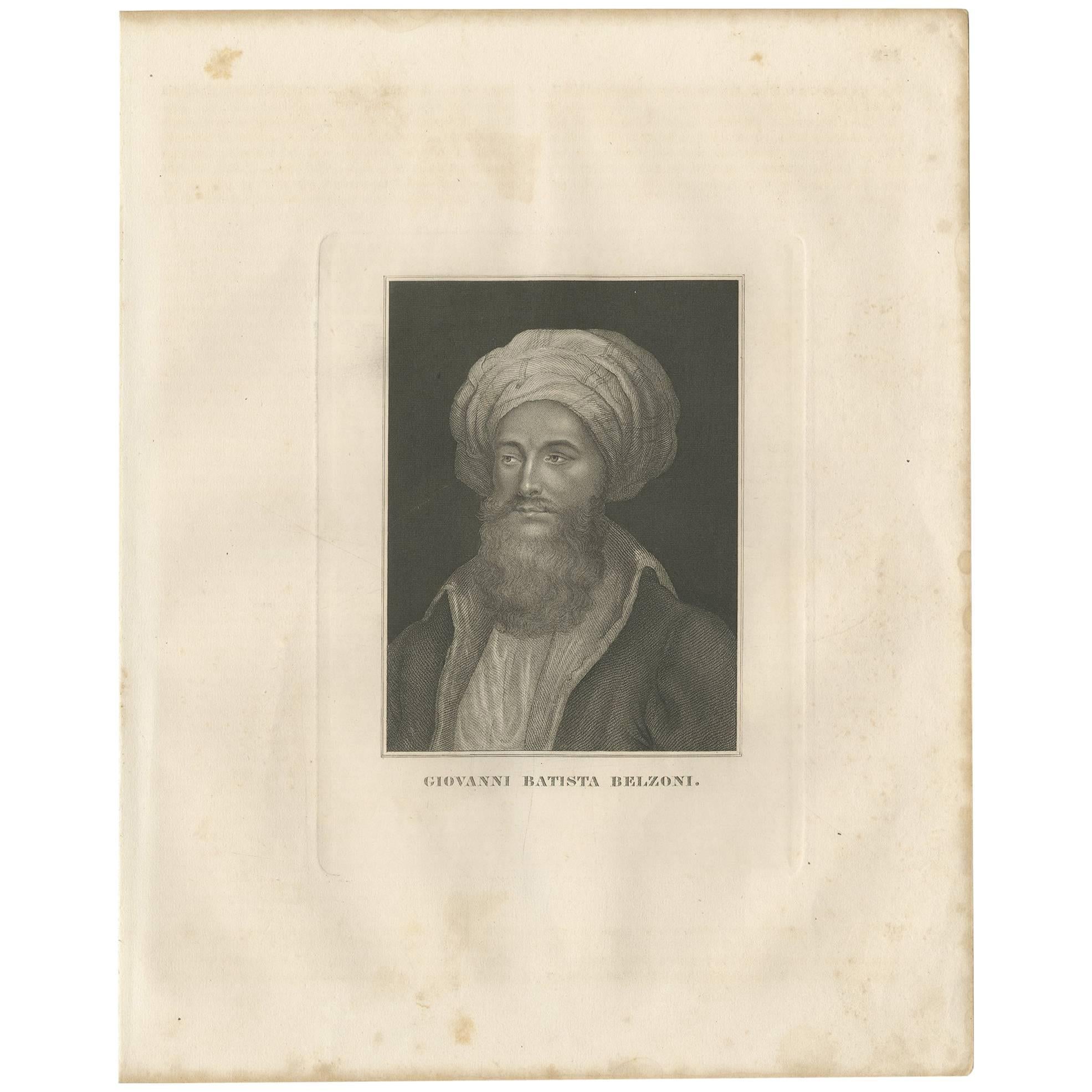 Portrait of Giovanni Batista Belzoni, Italian archaeologist in Egypt, 1847 For Sale