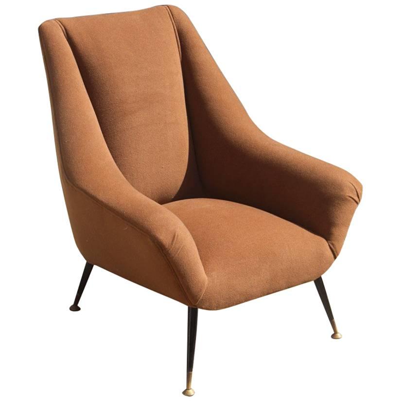 Mid-Century Italian Design Armchair 1950s Brown Feat Brass 