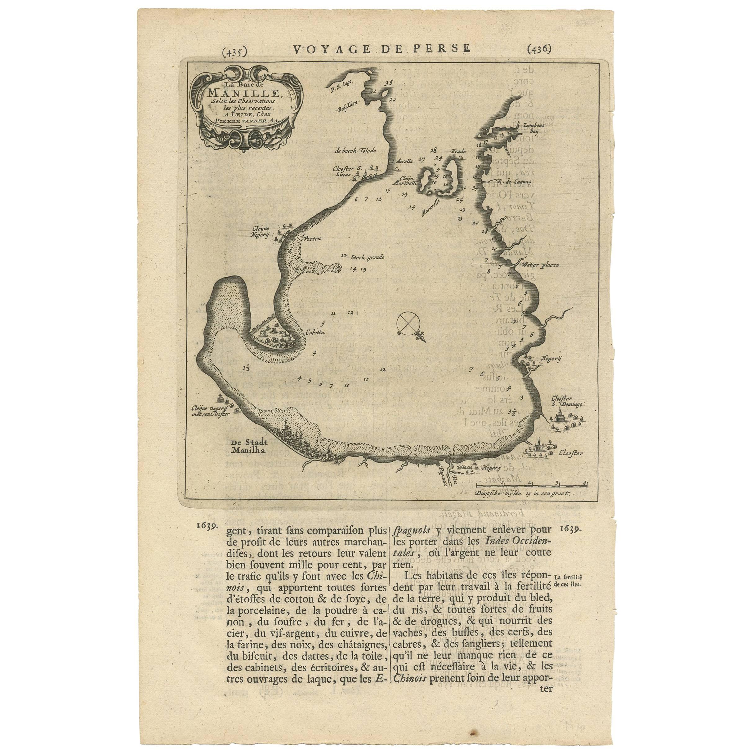 Carte ancienne de la baie de Manilla aux Philippines par P. van der Aa, 1719