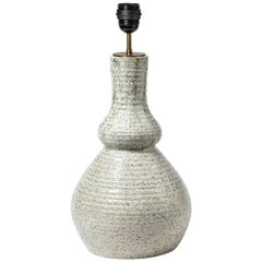 Lampe en céramique à glaçure blanche et grise d'Accolay:: vers 1960-1970