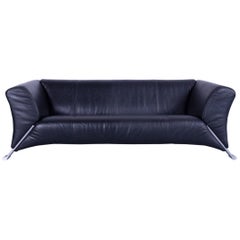 Rolf Benz 322 Designer Sofa Black Leather Three-Seat Couch Modern