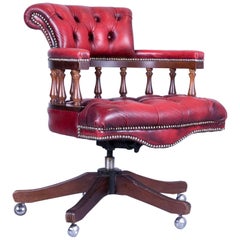 Chesterfield Swivel Chair Leather Red Vintage