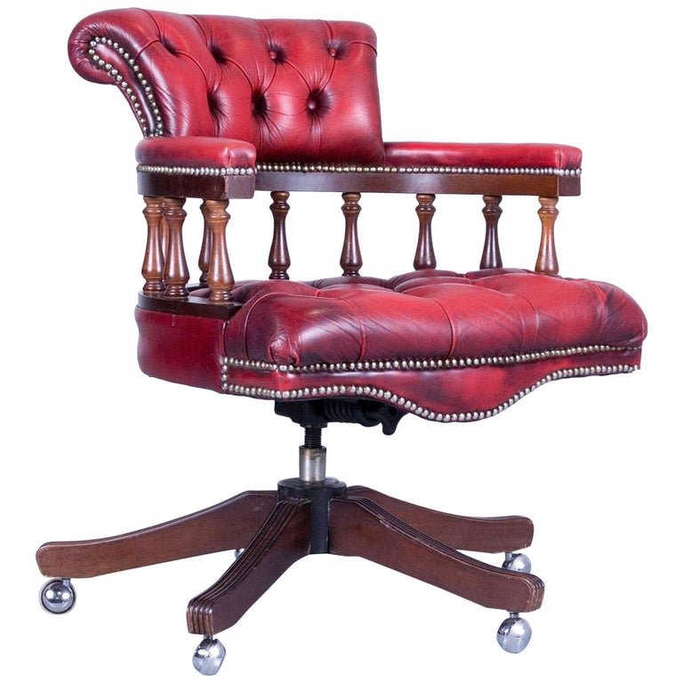 Chesterfield Swivel Chair Leather Red Vintage at 1stDibs