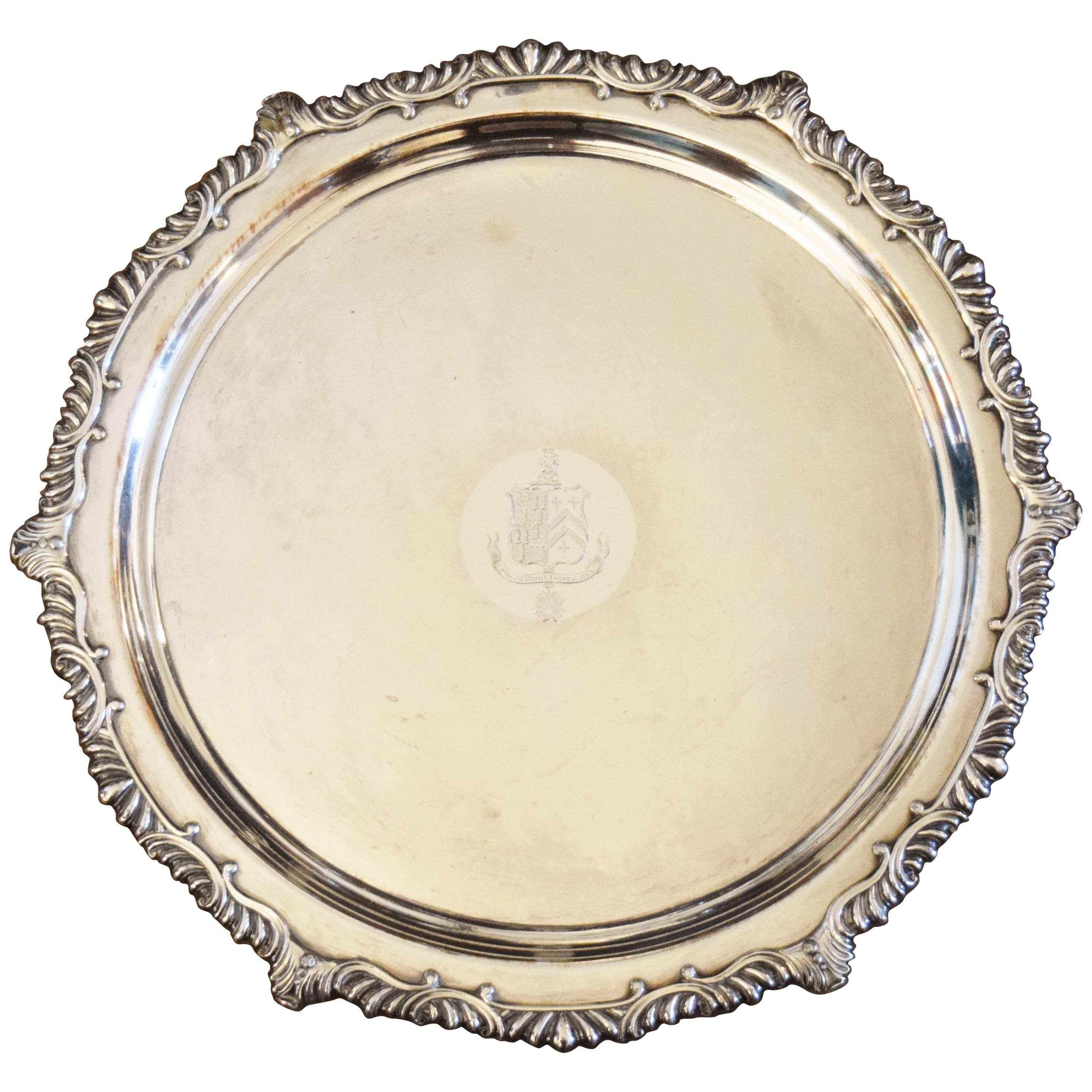 Continental Silver Plated Round Tray For Sale