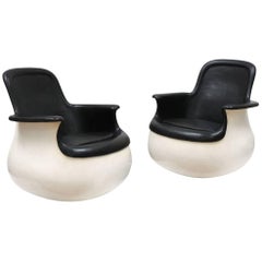 Marc Held, Pair of Black Leather 'Culbuto' Chairs Éd Knoll Int, France, 1967
