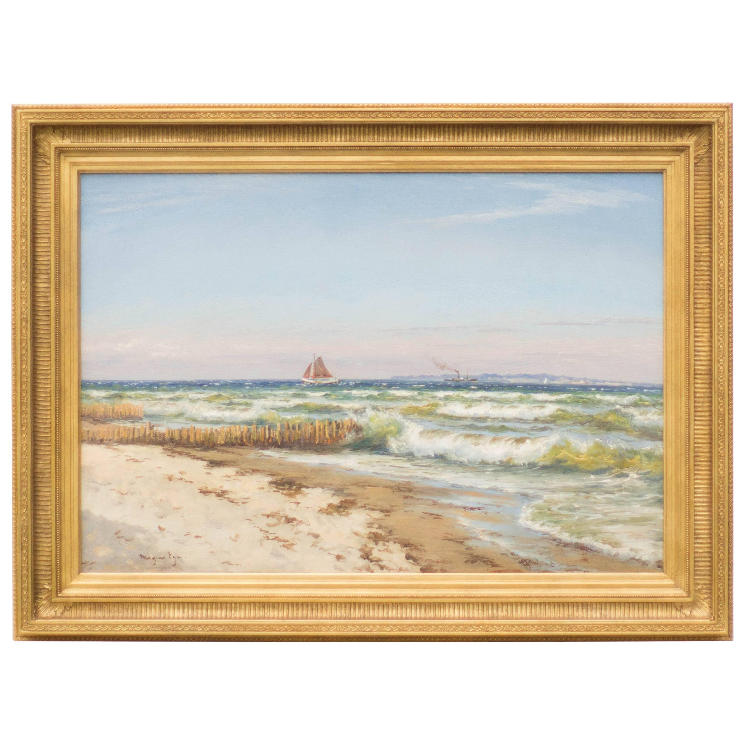 Shipping of Bornholm, Marine Painting by Mogens Ege For Sale