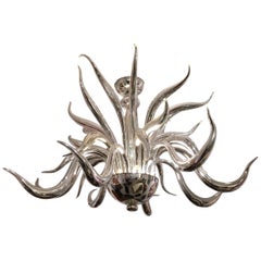 Retro Italian Venetian Murano Silvered Glass Chandelier