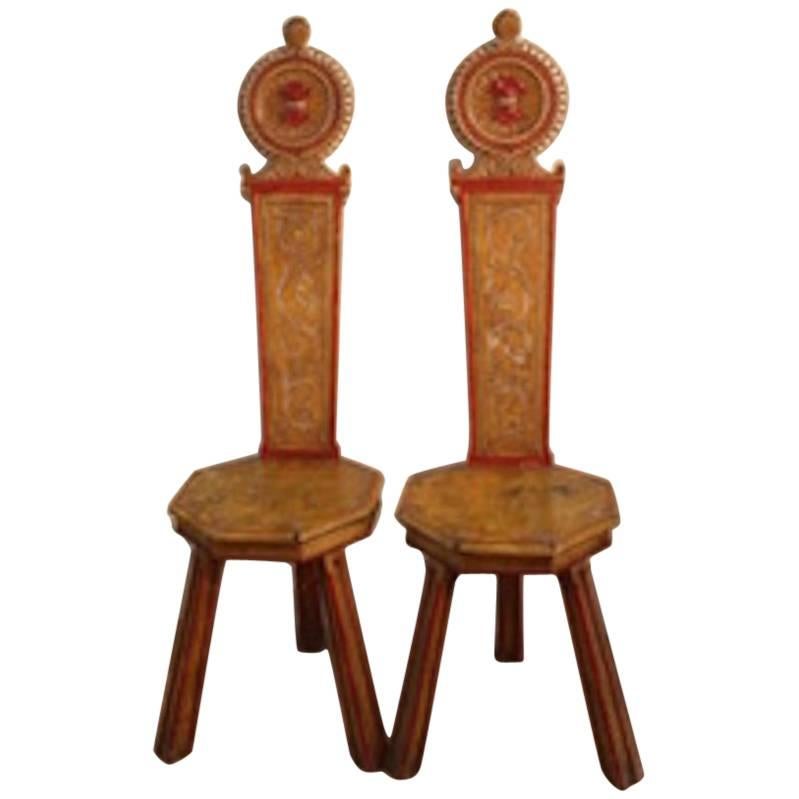 Pair of 19th Century Italian Painted Hall Chairs