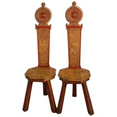 Pair of 19th Century Italian Painted Hall Chairs