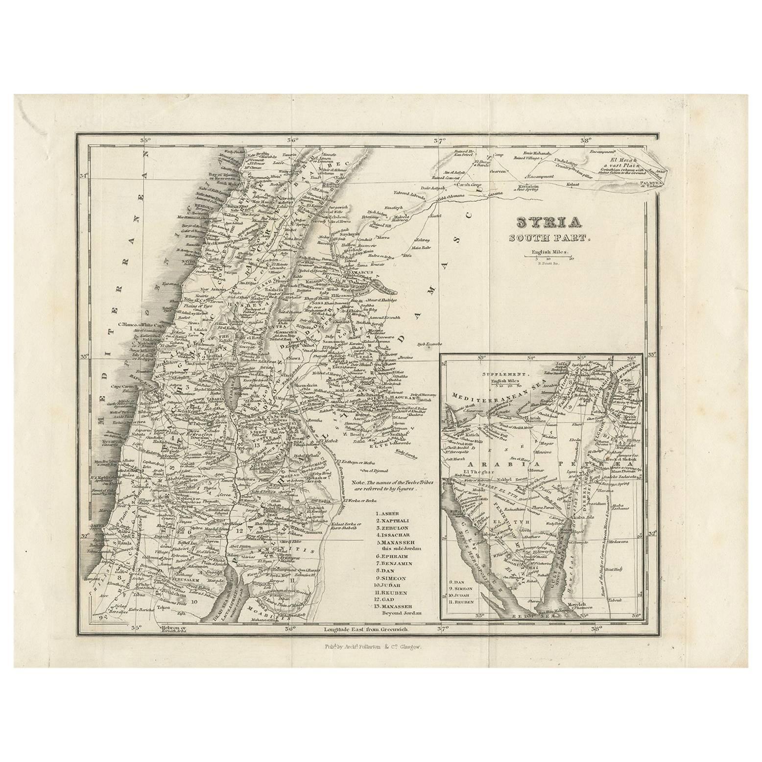Antique Map of Southern Syria by Fullarton & Co, circa 1860 For Sale