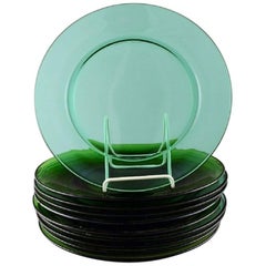 Vereco, France, Ten Plates in Green Art Glass, Mid-Century Modern