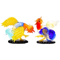 Pair of Murano Rooster Figures