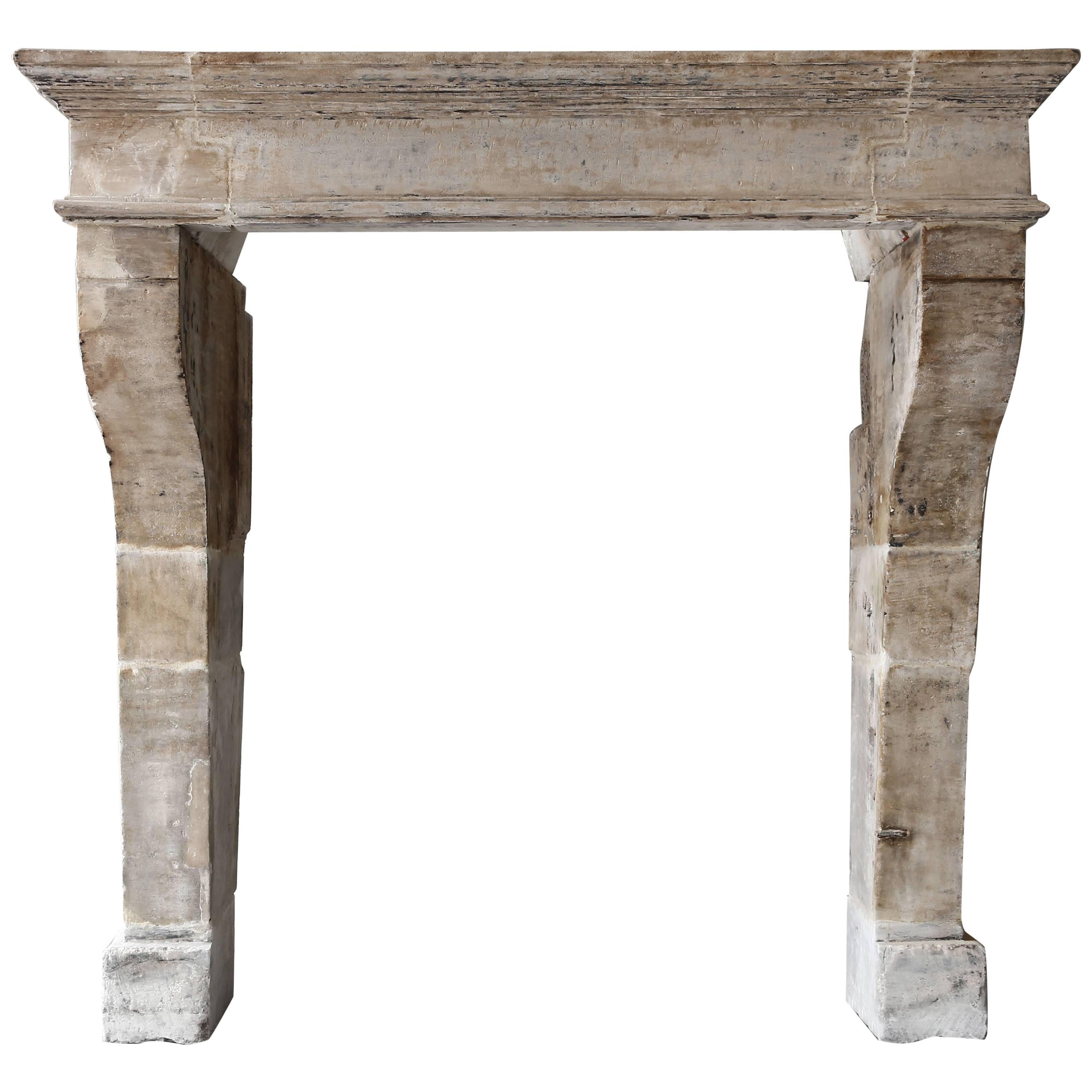 Antique Fireplace of French Limestone in Campagnarde Style, 897