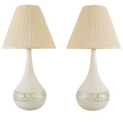 Paire de lampes de bureau italiennes en verre de Murano blanc