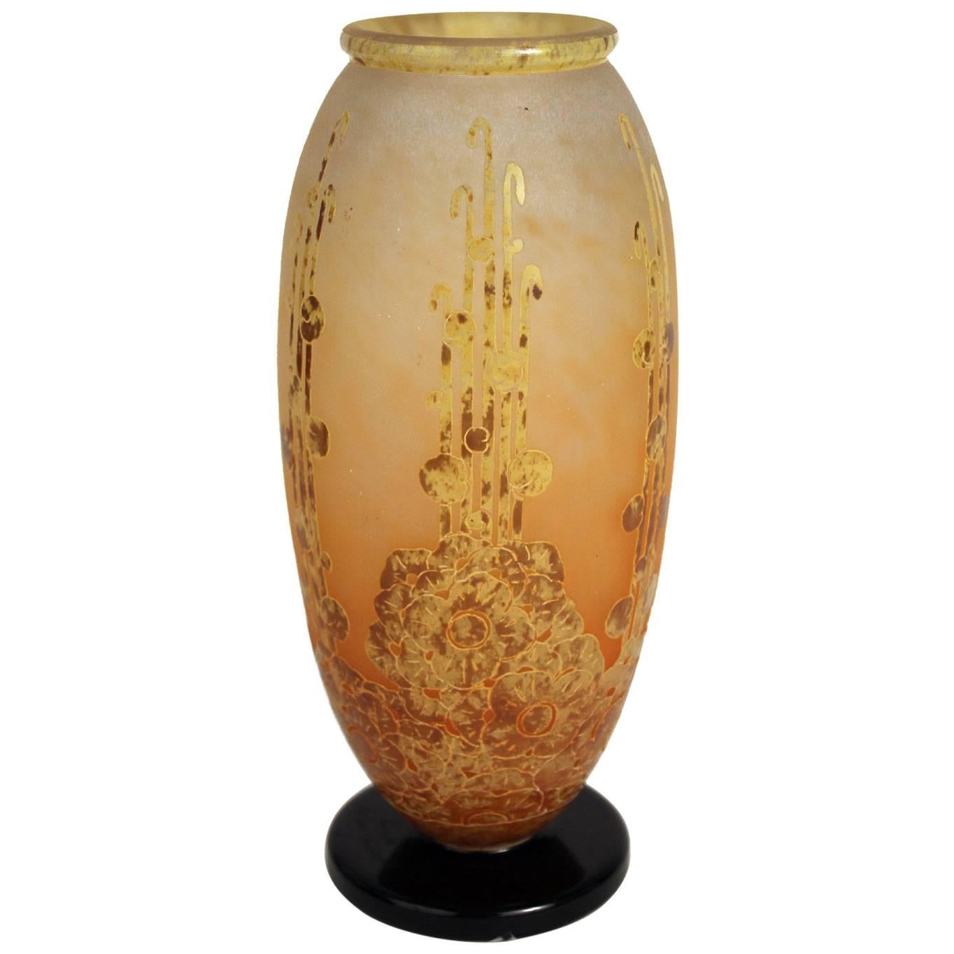 Art Deco Glass Vase by Le Verre Francais - Schneider For Sale