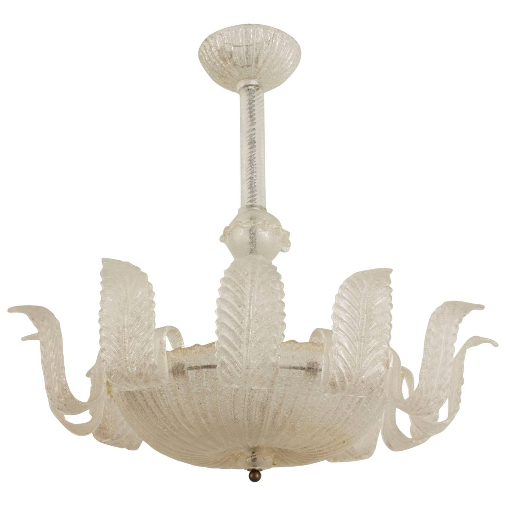 Barovier Et Toso Italian Murano Gold Dusted Glass Feather Chandelier For Sale