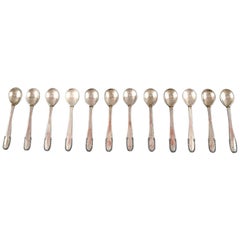 Georg Jensen Beaded 12 Coffee Spoons in Full Silver, Early Stam