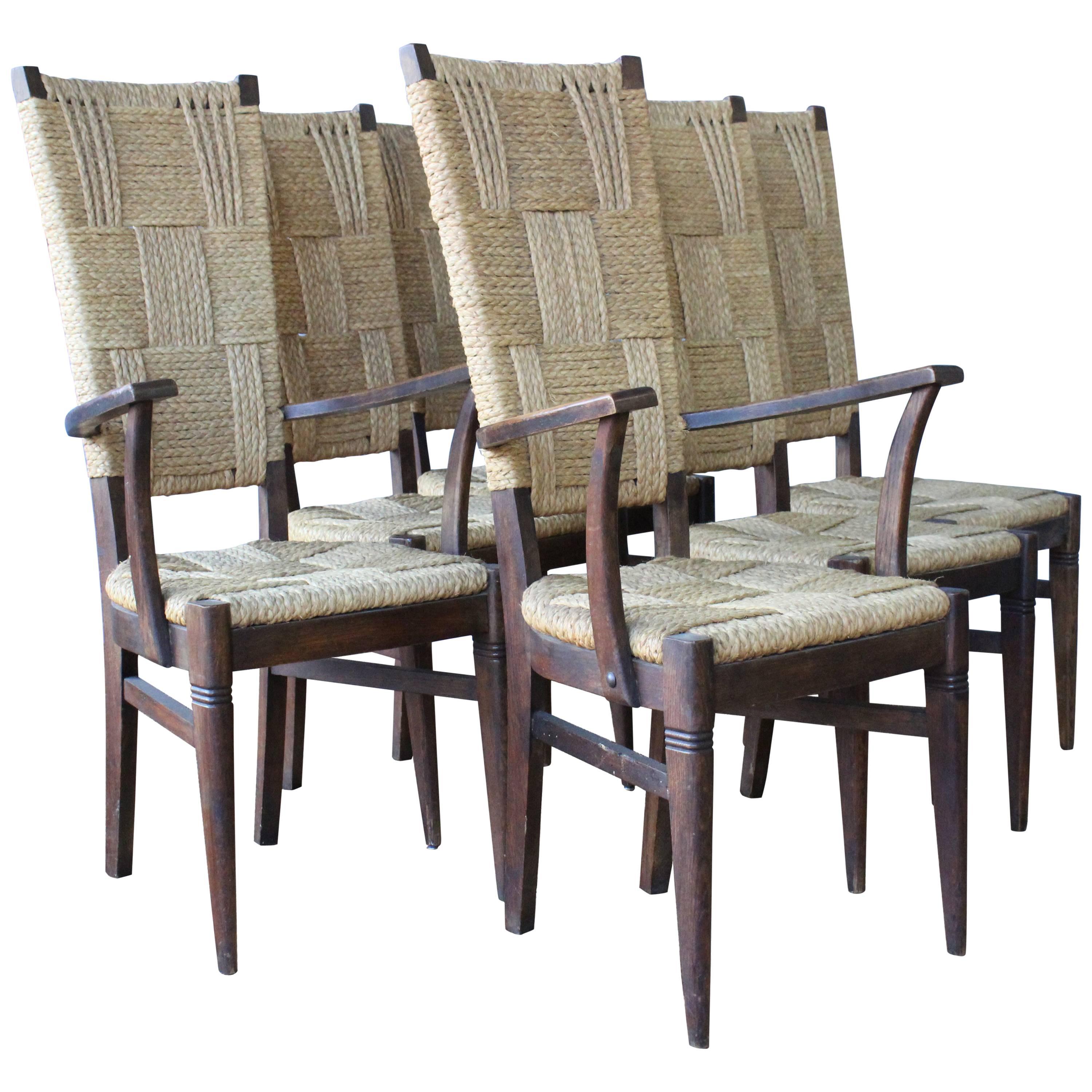 Set of Six Dining Chairs by Audoux-Minet, France, 1950s