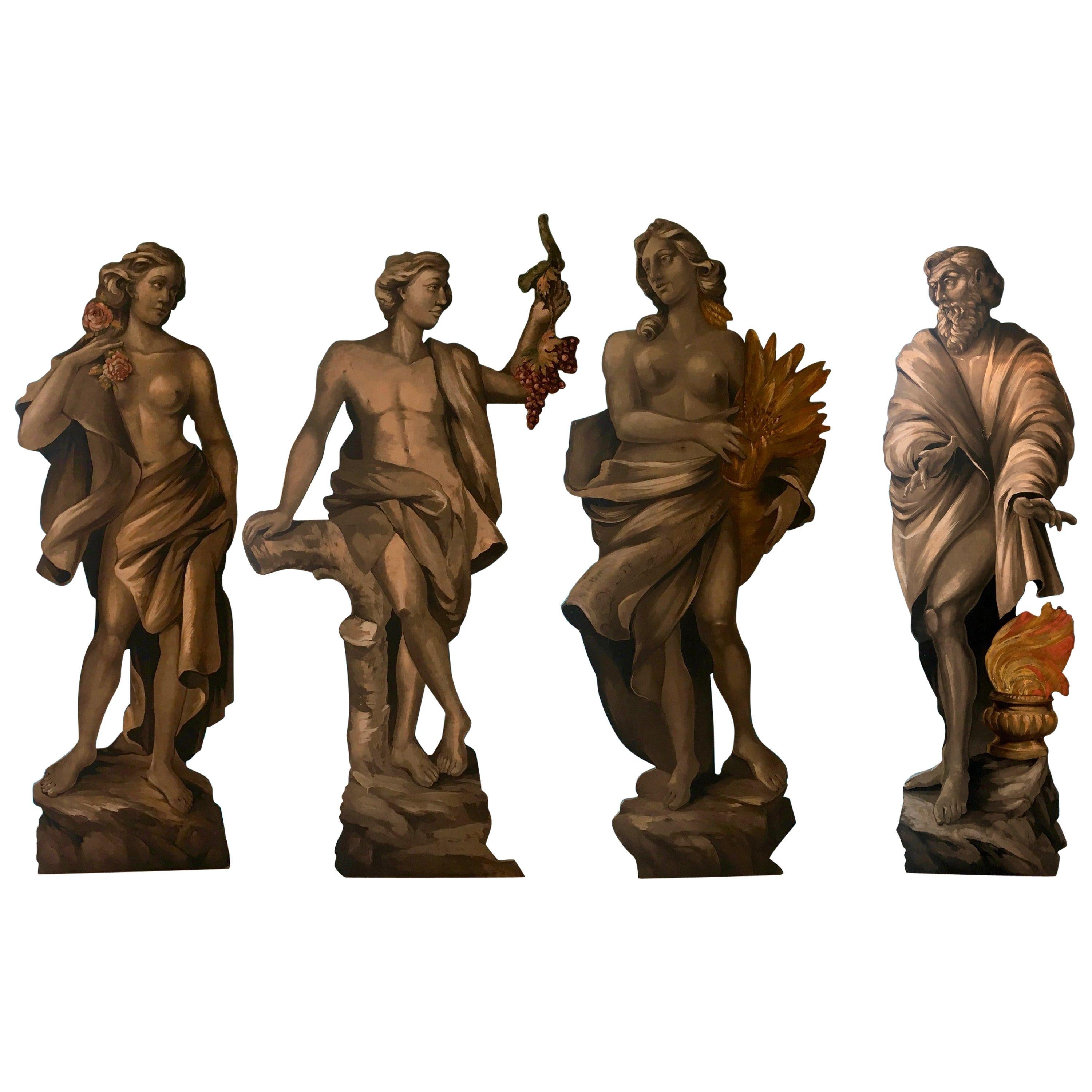 Four Large Italian Theatrical Props or Paintings on Board, of Classical Figures