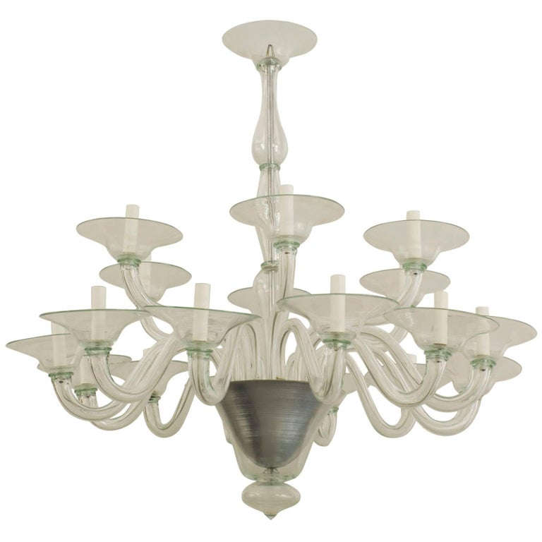 Italian Venetian Murano 1940s Style Light Green Glass Chandelier For Italian Venetian Murano 1940s Style Light Green Glass Chandelier For