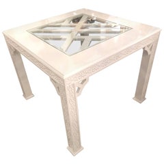 Vintage Fret Chinese Chippendale Game Dining Table Lacquered White Palm Beach