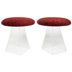 Pair of Vladimir Kagan 1950s Lucite Stools in Jack Lenor Larsen Velvet