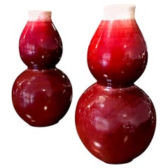 Pair of Signed Stamped Chinese Oxblood Double Gourd Vases