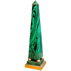 Faux Malachite Obelisk with Brass Detailing