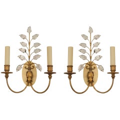 Antique Pair of French 1940s Gilt Metal Wall Sconces, by Baguès