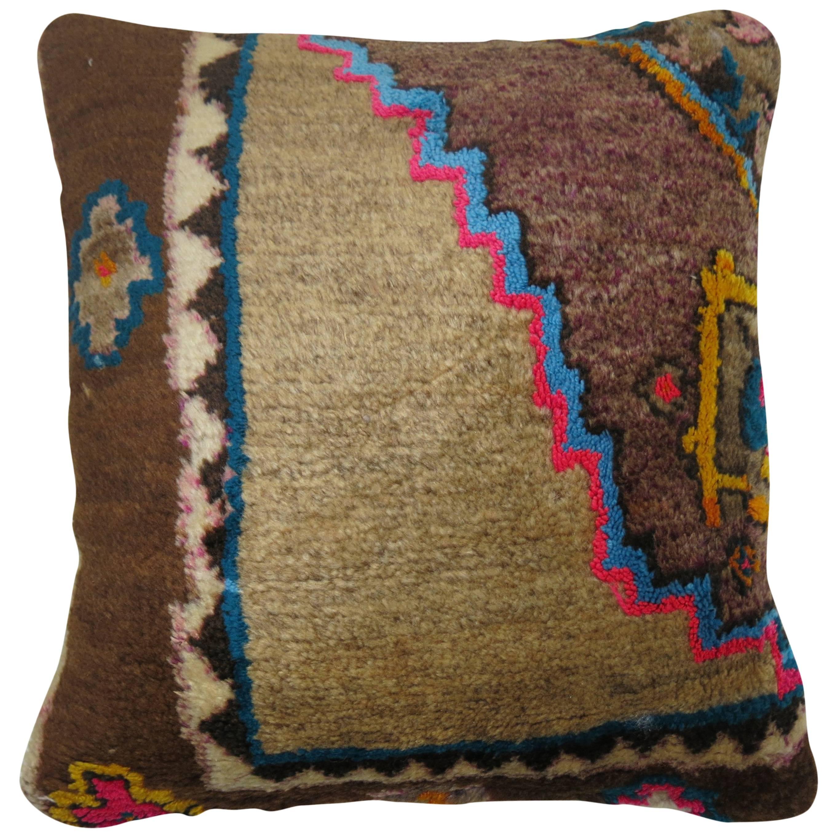 Bohemian Vintage Turkish Rug Pillow 14'' x 16'' For Sale